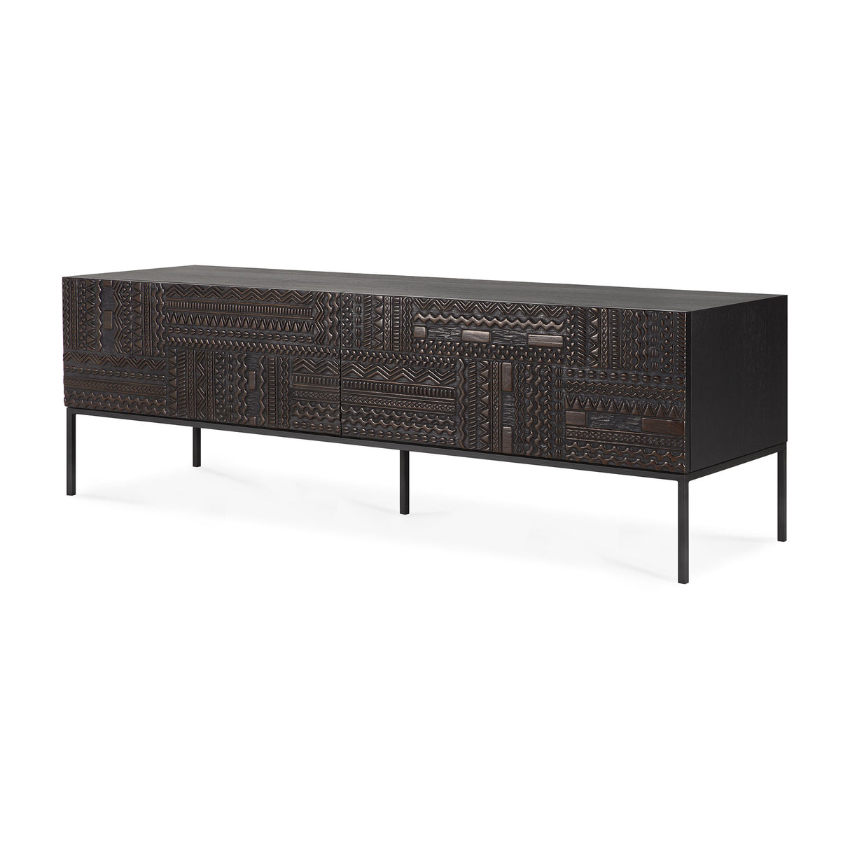 Tabwa TV-Schrank - lackiertes Teak - off black - 1 Klapptür - 1 Schublade - 160 x 45 x 51 cm - ZEN ZONE Furniture