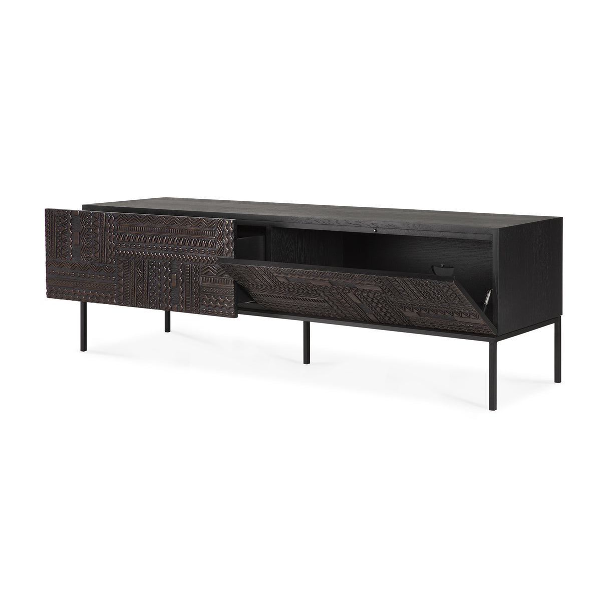 Tabwa TV-Schrank - lackiertes Teak - off black - 1 Klapptür - 1 Schublade - 160 x 45 x 51 cm - ZEN ZONE Furniture