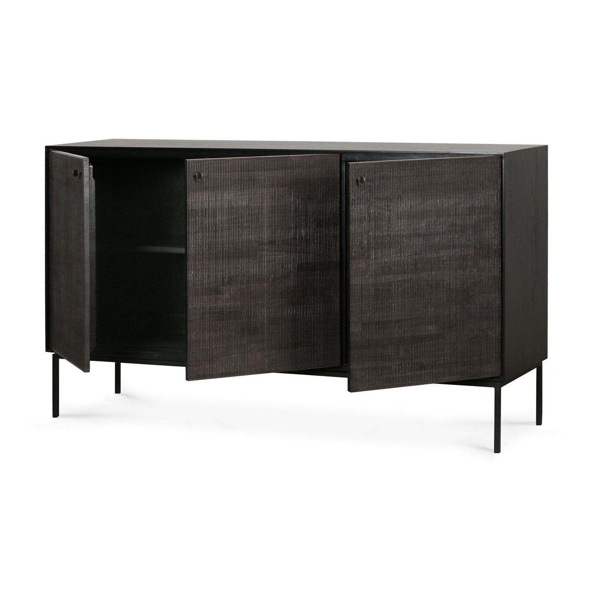 Grooves Sideboard - lackiertes Teak - off black - 3 Türen - 152 x 45 x 87 cm - ZEN ZONE Furniture