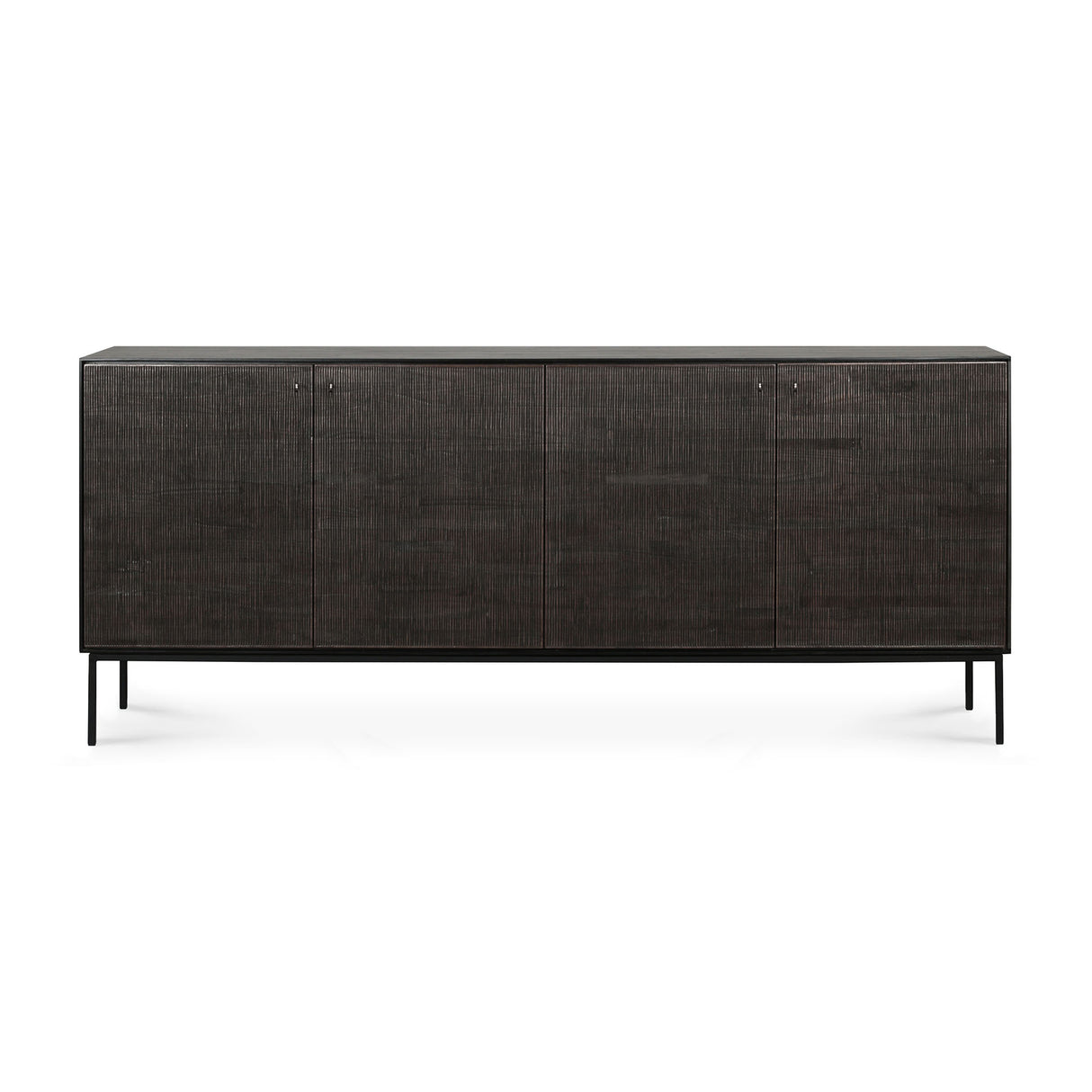 Grooves Sideboard - lackiertes Teak - off black - 4 Türen - 202 x 45 x 87 cm - ZEN ZONE Furniture