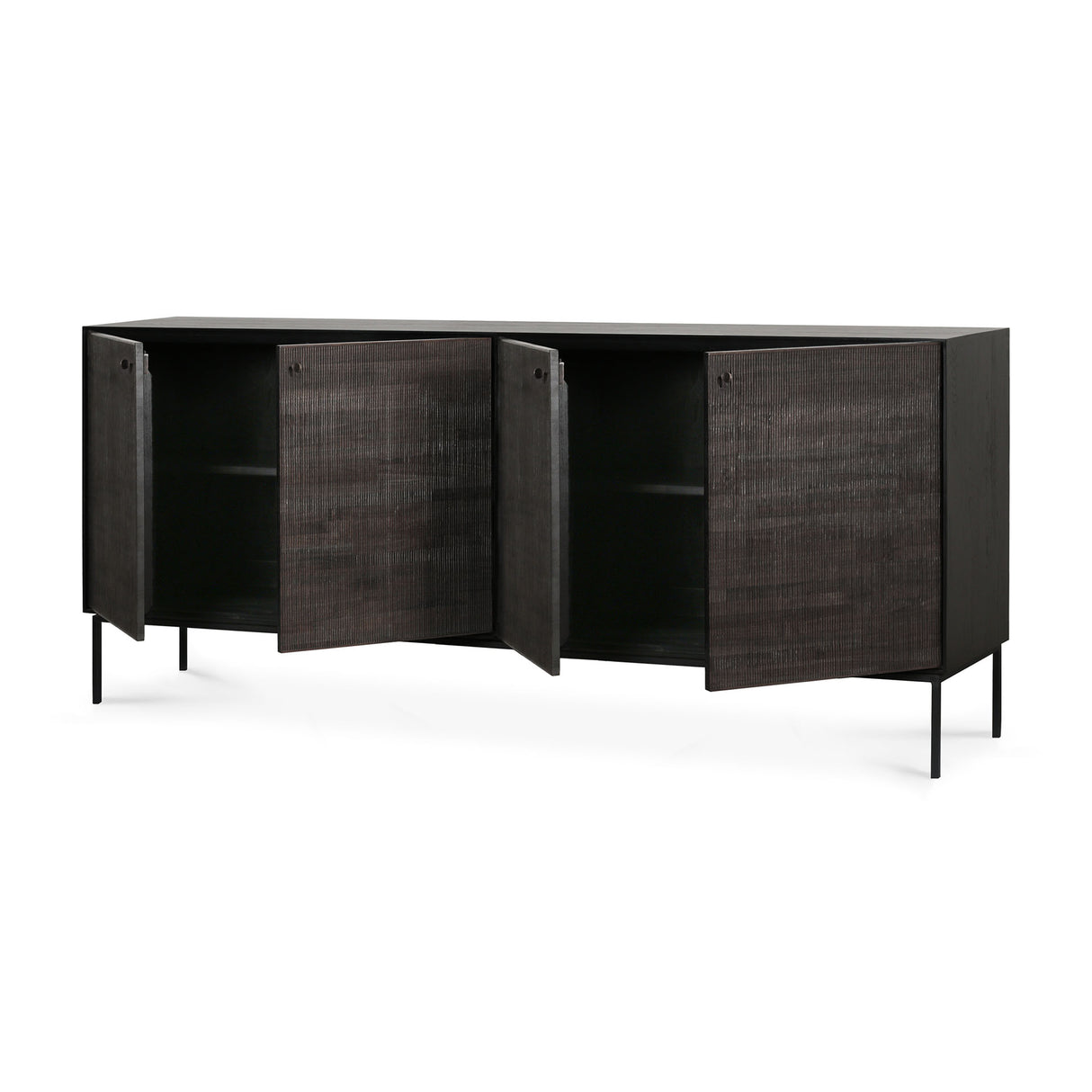 Grooves Sideboard - lackiertes Teak - off black - 4 Türen - 202 x 45 x 87 cm - ZEN ZONE Furniture