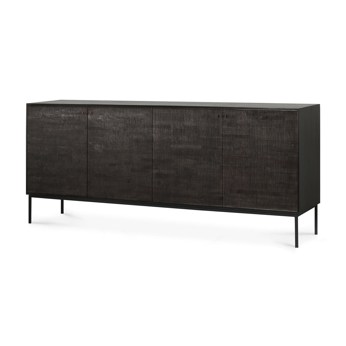Grooves Sideboard - lackiertes Teak - off black - 4 Türen - 202 x 45 x 87 cm - ZEN ZONE Furniture