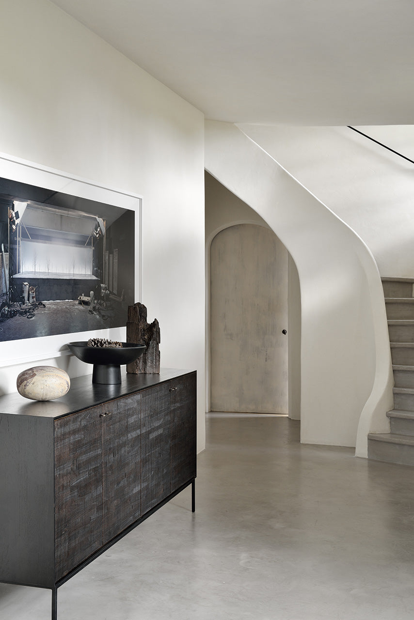 Grooves Sideboard - lackiertes Teak - off black - 4 Türen - 202 x 45 x 87 cm - ZEN ZONE Furniture