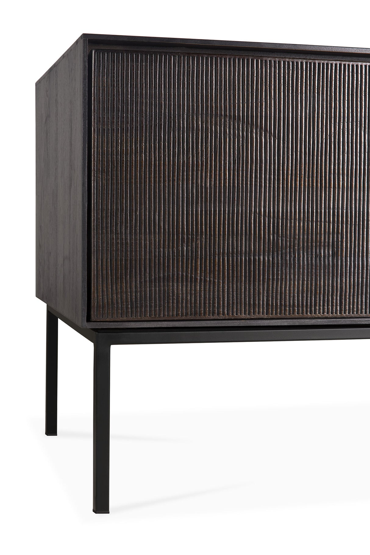 Grooves TV-Schrank - lackiertes Teak - off black - 1 Klapptür - 2 Schubladen - 242 x 45 x 53 cm - ZEN ZONE Furniture