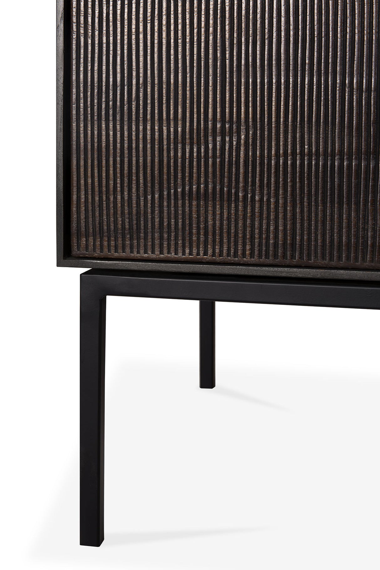 Grooves TV-Schrank - lackiertes Teak - off black - 1 Klapptür - 2 Schubladen - 242 x 45 x 53 cm - ZEN ZONE Furniture