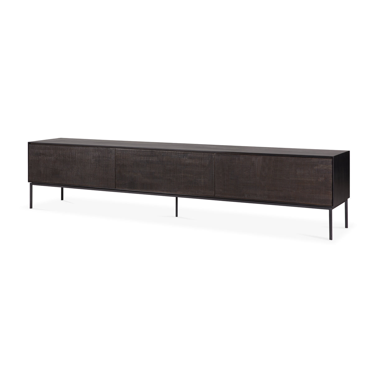 Grooves TV-Schrank - lackiertes Teak - off black - 1 Klapptür - 2 Schubladen - 242 x 45 x 53 cm - ZEN ZONE Furniture