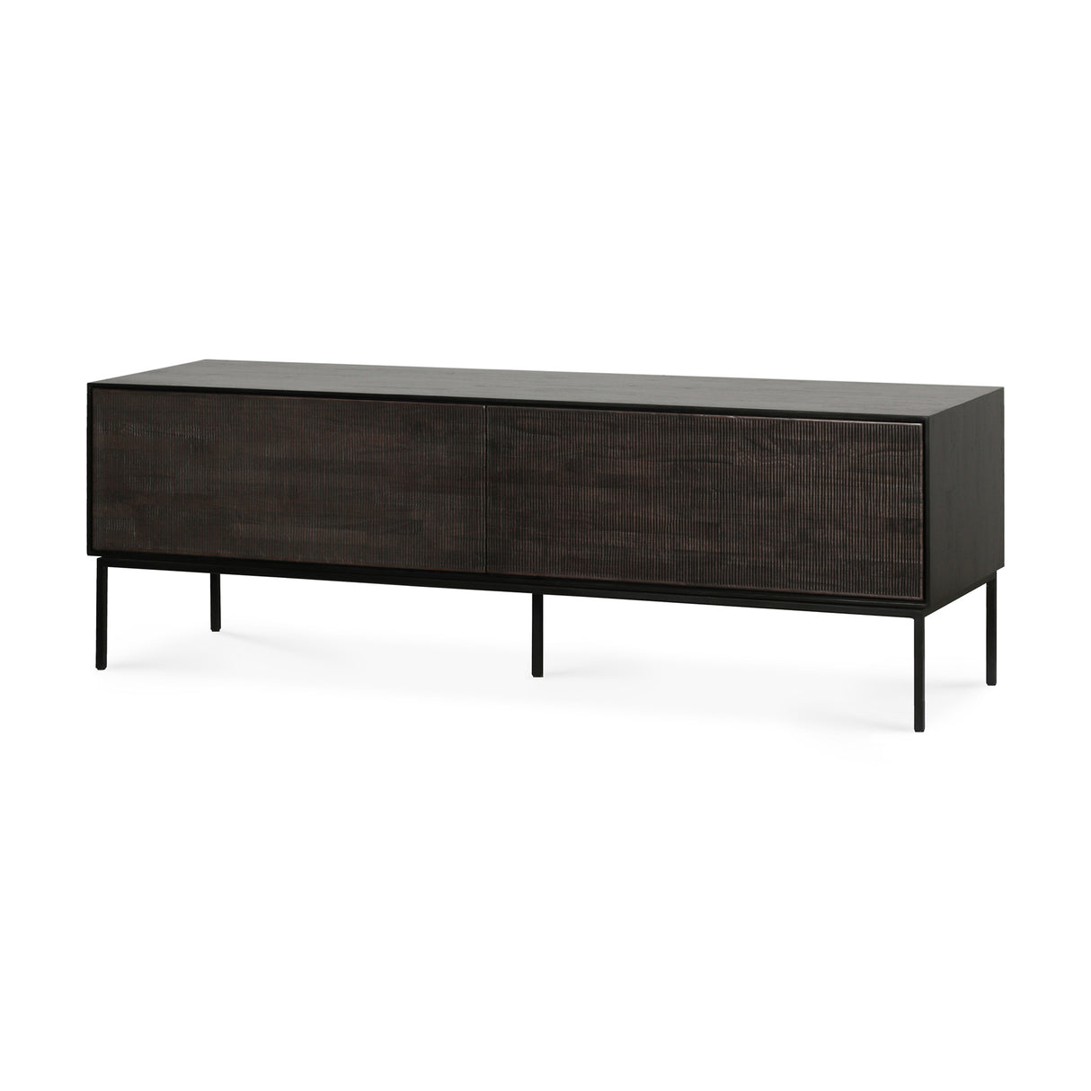 Grooves TV-Schrank - lackiertes Teak - off black - 1 Klapptür - 1 Schublade - 162 x 45 x 53 cm - ZEN ZONE Furniture