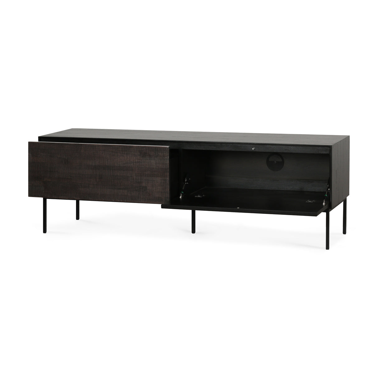 Grooves TV-Schrank - lackiertes Teak - off black - 1 Klapptür - 1 Schublade - 162 x 45 x 53 cm - ZEN ZONE Furniture