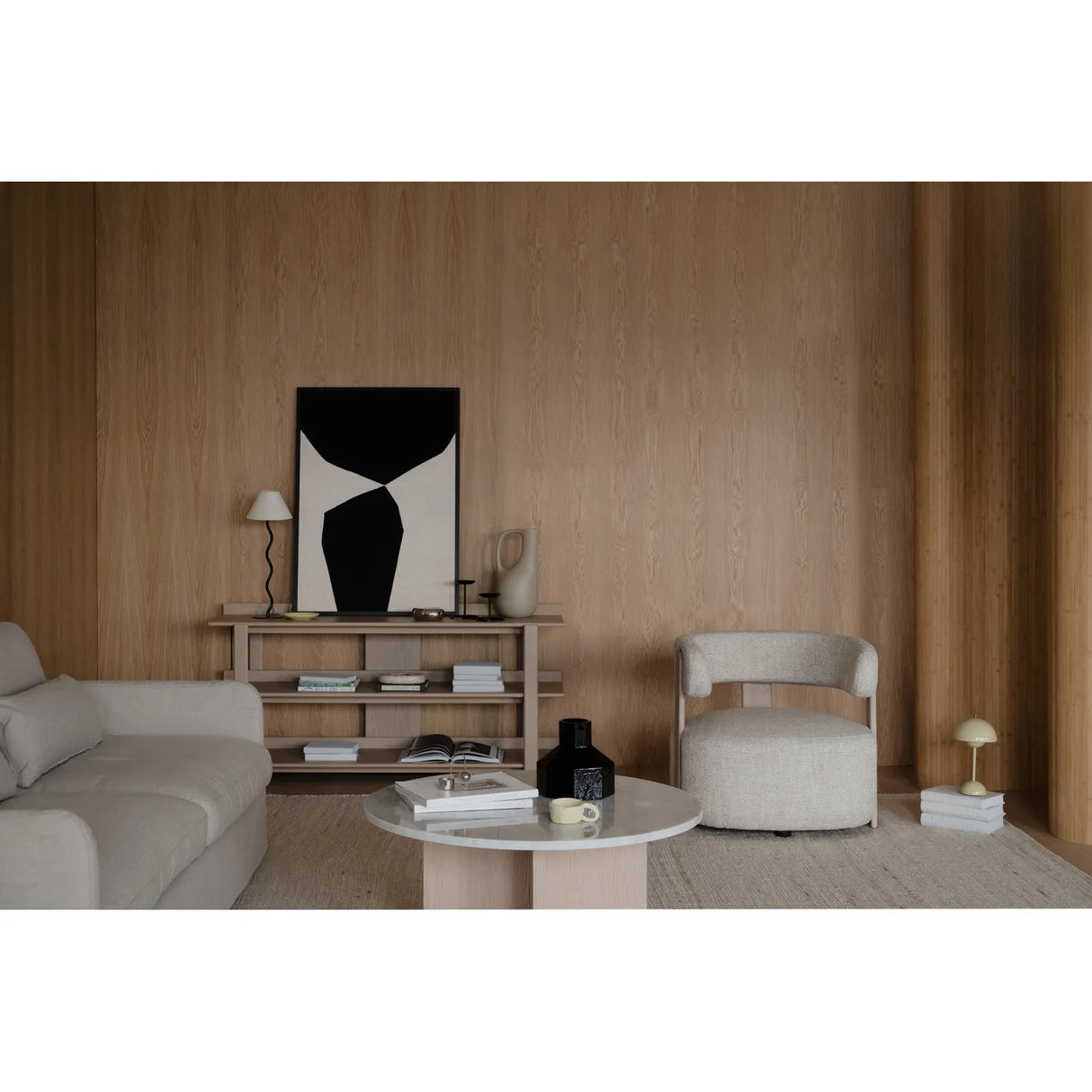 JENISON Loungesessel aus Eiche und Stoff in verschiedenen Farben, 74x74x69 cm - ZEN ZONE Furniture