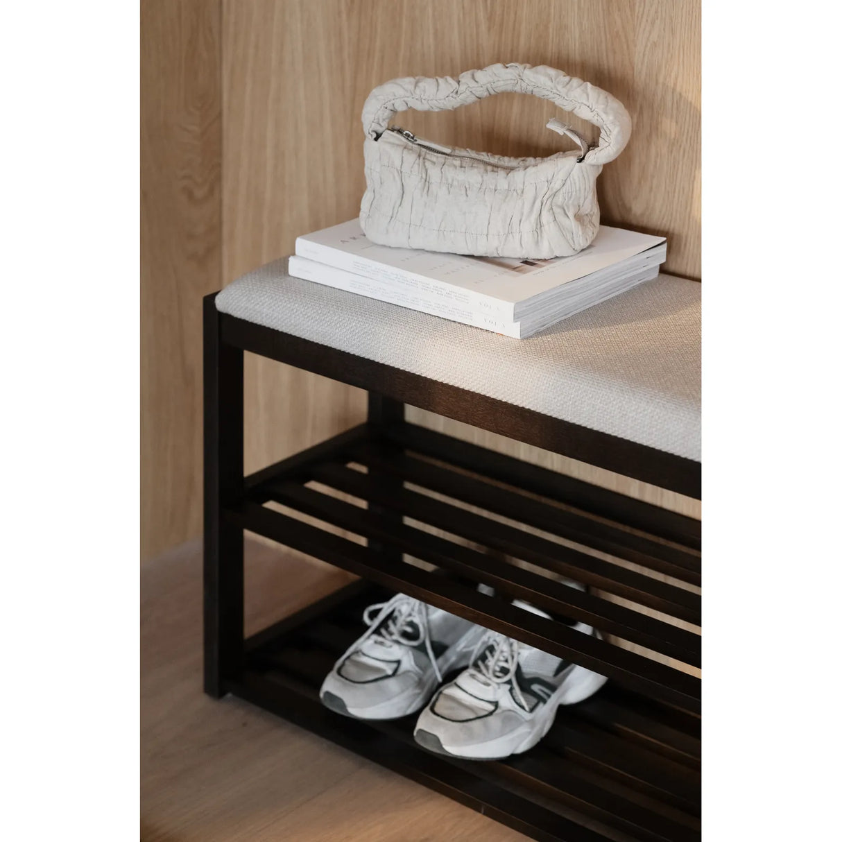 CONFETTI Flurbänke aus Eiche, Stoff in Braun/Beige, 80x30x52 cm - ZEN ZONE Furniture