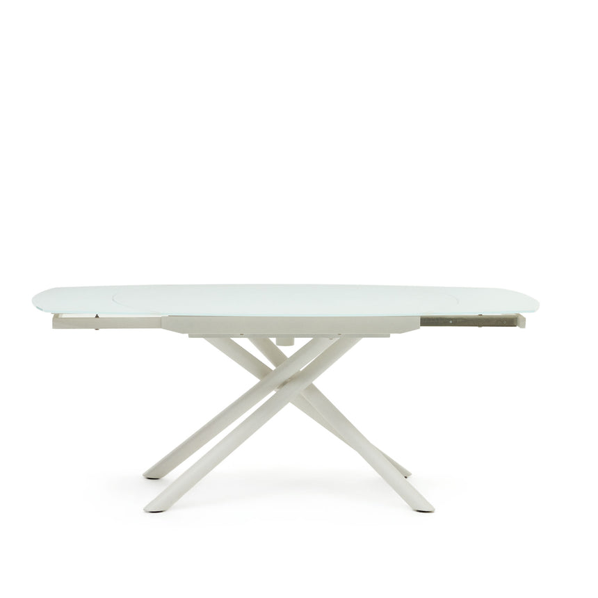 Yodalia Ausziehtisch aus getempertem Glas und Stahlbeine mit weißem Finish 130(190)x100 cm - ZEN ZONE Furniture