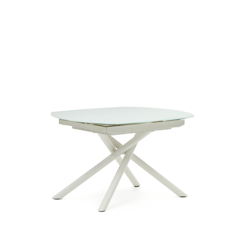 Yodalia Ausziehtisch aus getempertem Glas und Stahlbeine mit weißem Finish 130(190)x100 cm - ZEN ZONE Furniture
