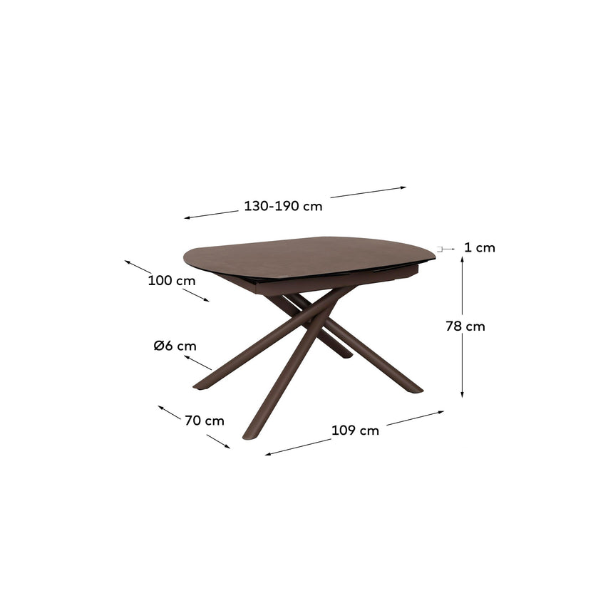Yodalia Ausziehtisch mit Feinsteinzeugplatte und Stahlbeine braun 130(190)x100 cm - ZEN ZONE Furniture