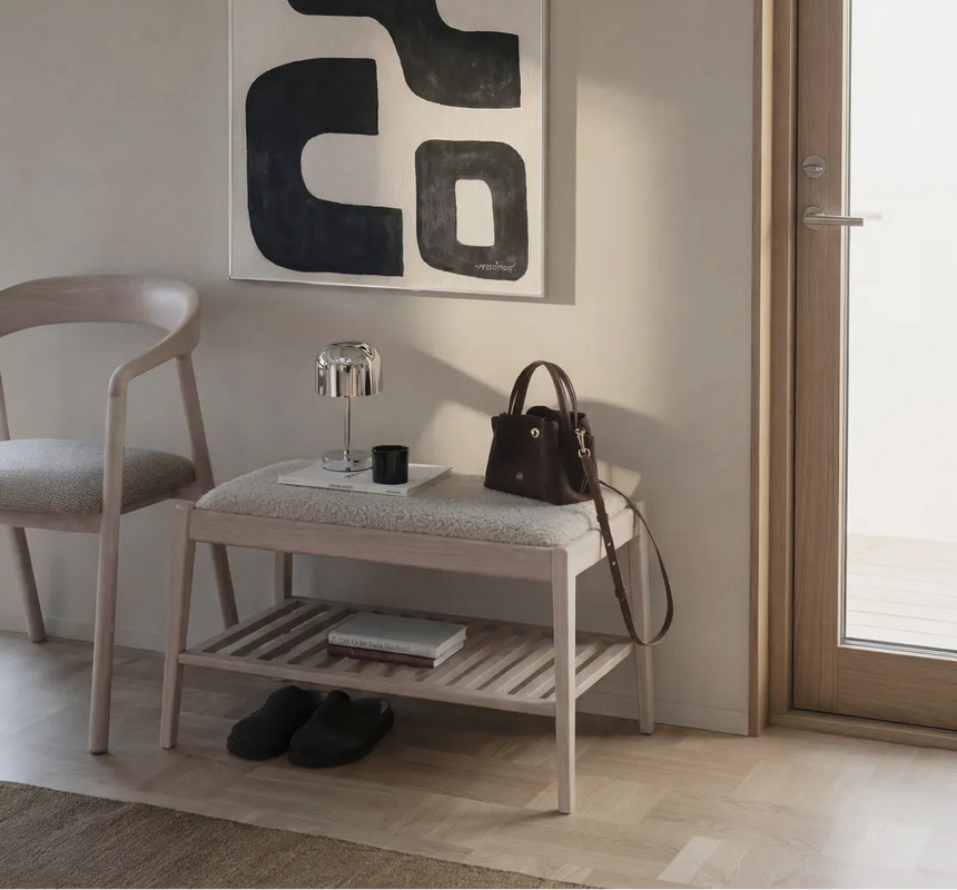 Banc d'entrée GARRICK en chêne, Lamb #05 beige, 80x45x47 cm