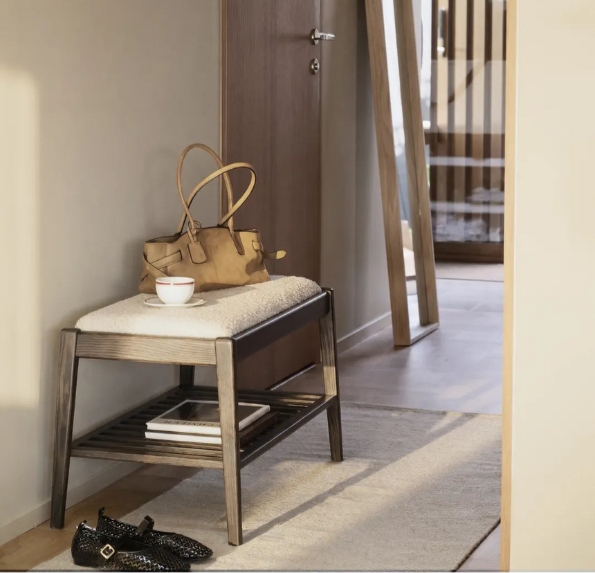 Banc d'entrée GARRICK en chêne, Lamb #05 beige, 80x45x47 cm