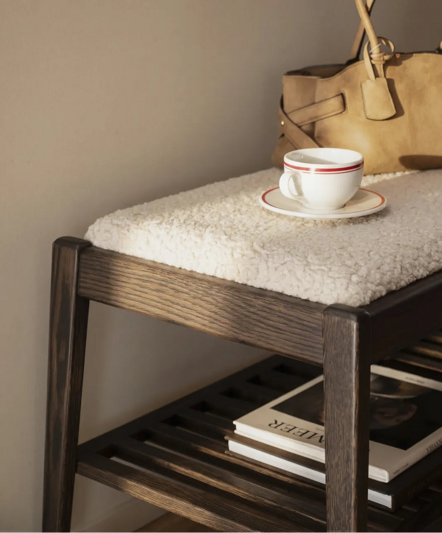 Banc d'entrée GARRICK en chêne, Lamb #05 beige, 80x45x47 cm