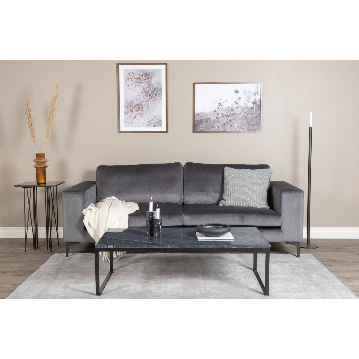 Bolero Sofa - 3-Sitzer - Dunkelgrauer Samt - Schwarze Beine - ZEN ZONE Furniture