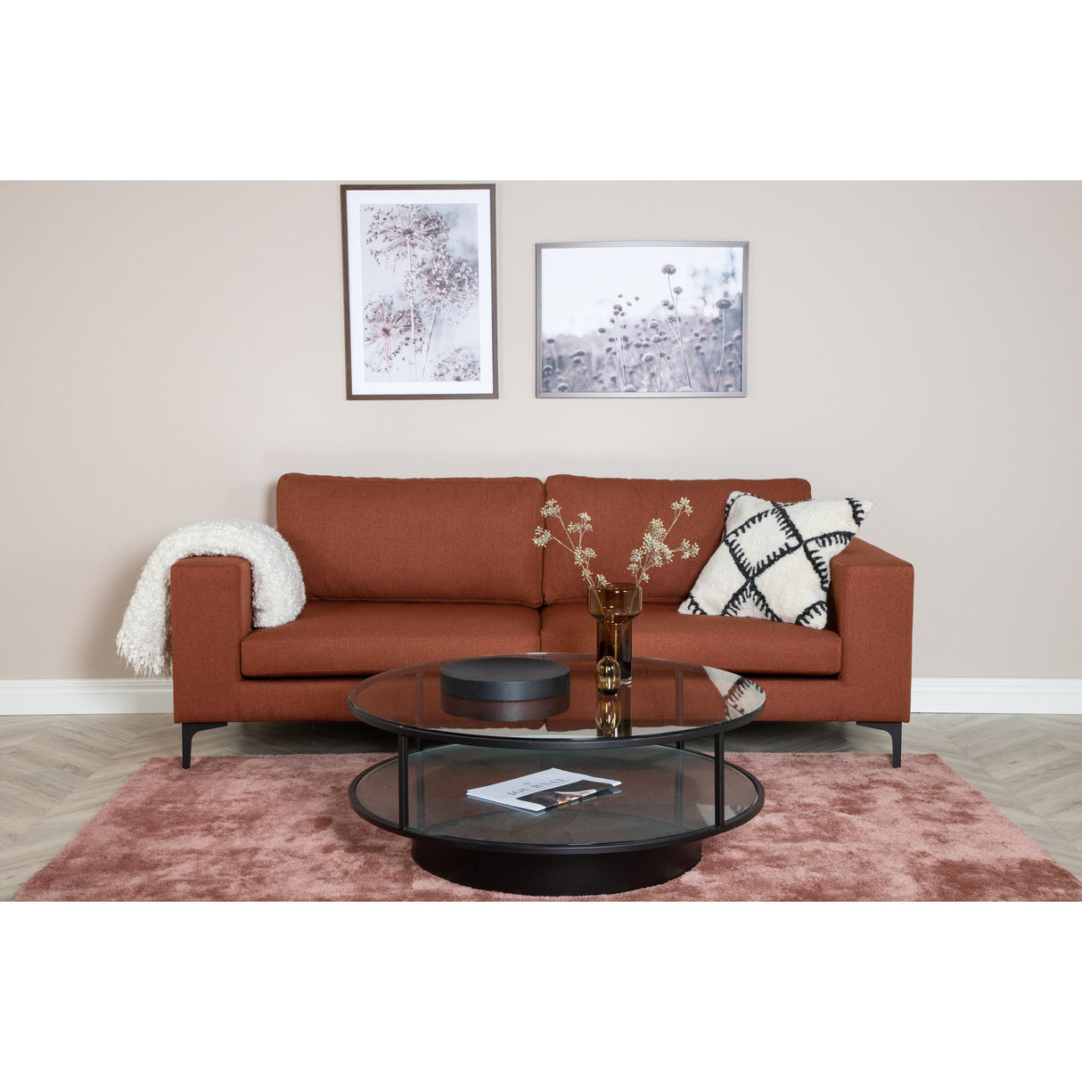 Bolero 3-Sitzer Sofa - rostroter Stoff - schwarze Beine - ZEN ZONE Furniture