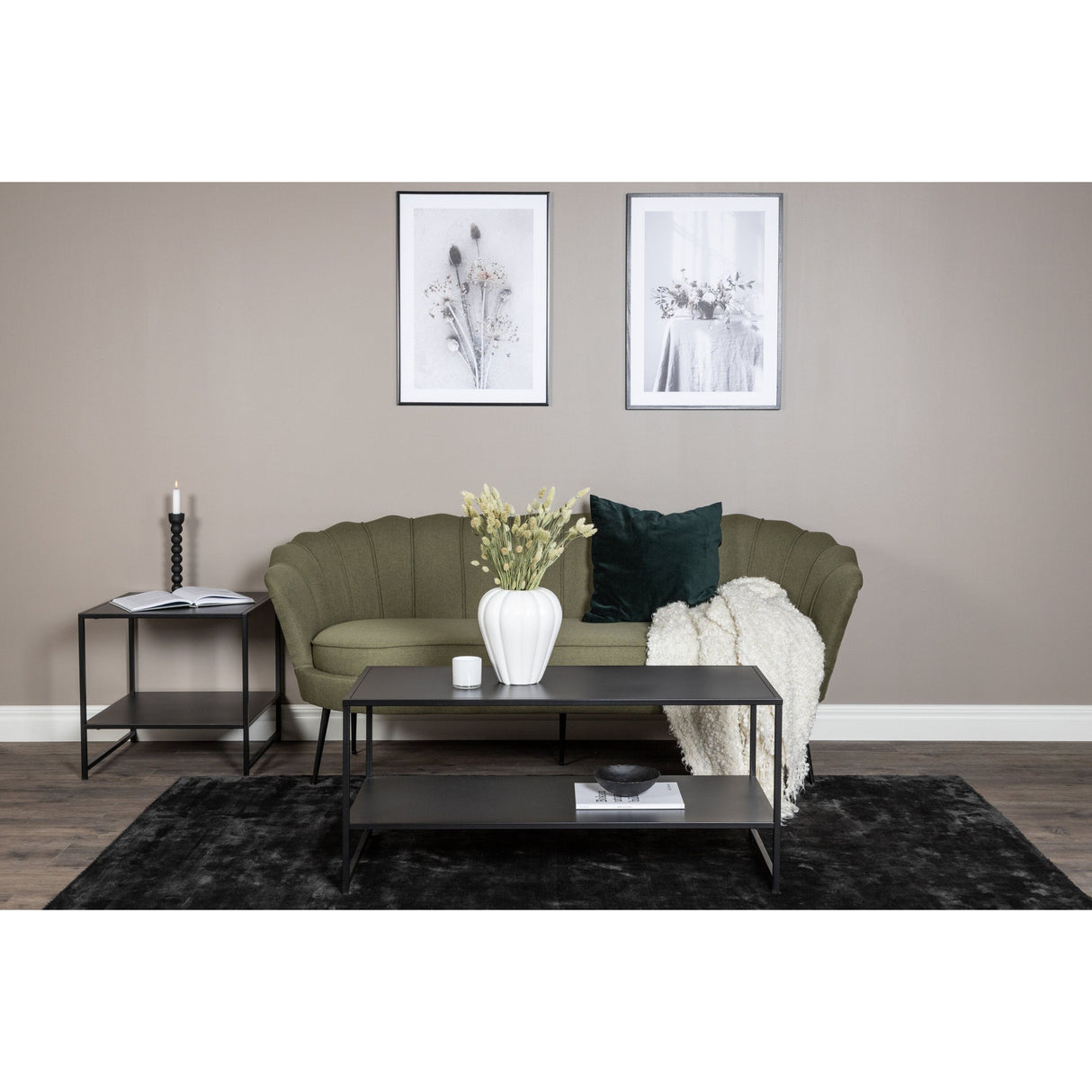 Calais 3-Sitzer Sofa - staubgrüner Stoff - schwarze Beine - ZEN ZONE Furniture