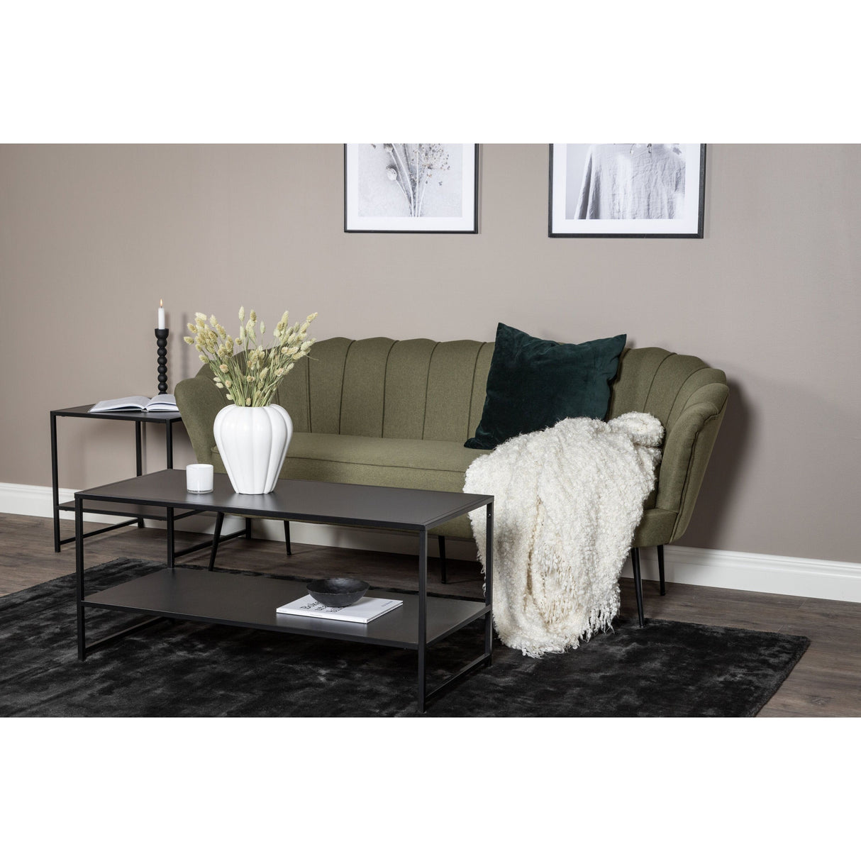 Calais 3-Sitzer Sofa - staubgrüner Stoff - schwarze Beine - ZEN ZONE Furniture