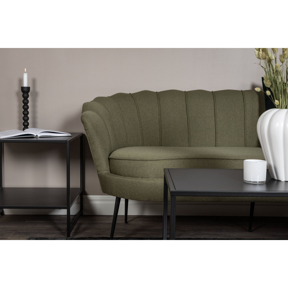 Calais 3-Sitzer Sofa - staubgrüner Stoff - schwarze Beine - ZEN ZONE Furniture