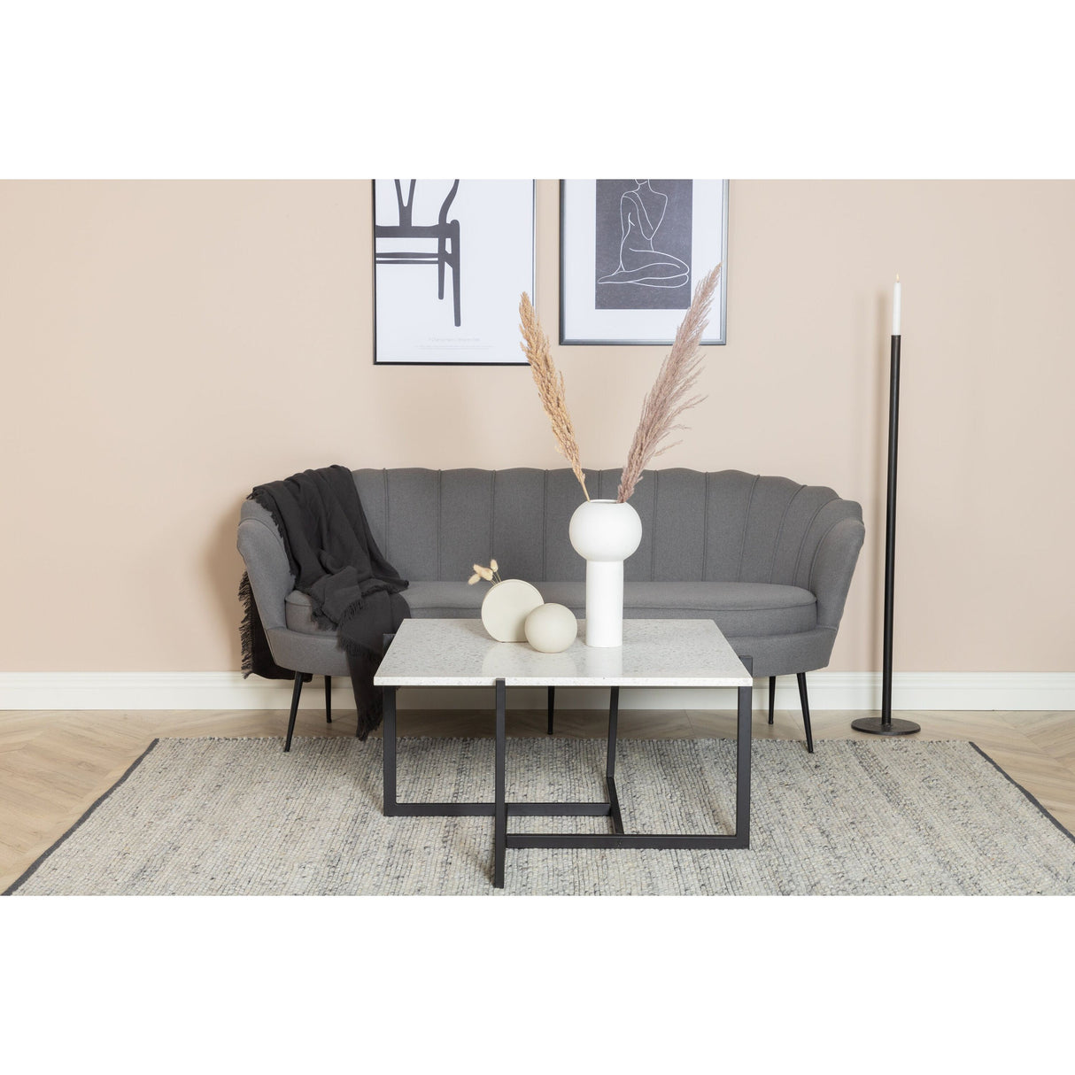 Calais 3-Sitzer Sofa - Grauer Stoff - Schwarze Beine - ZEN ZONE Furniture