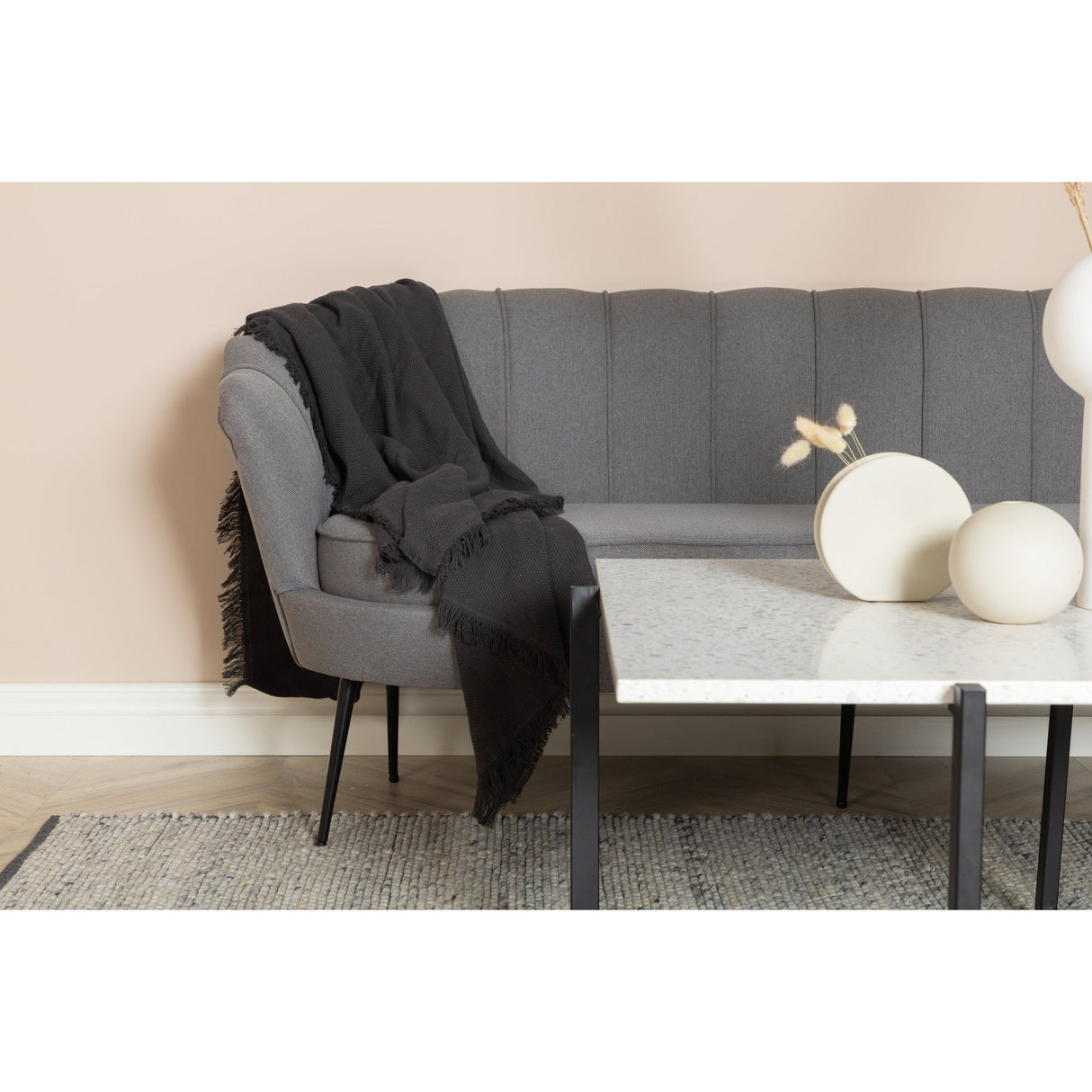 Calais 3-Sitzer Sofa - Grauer Stoff - Schwarze Beine - ZEN ZONE Furniture