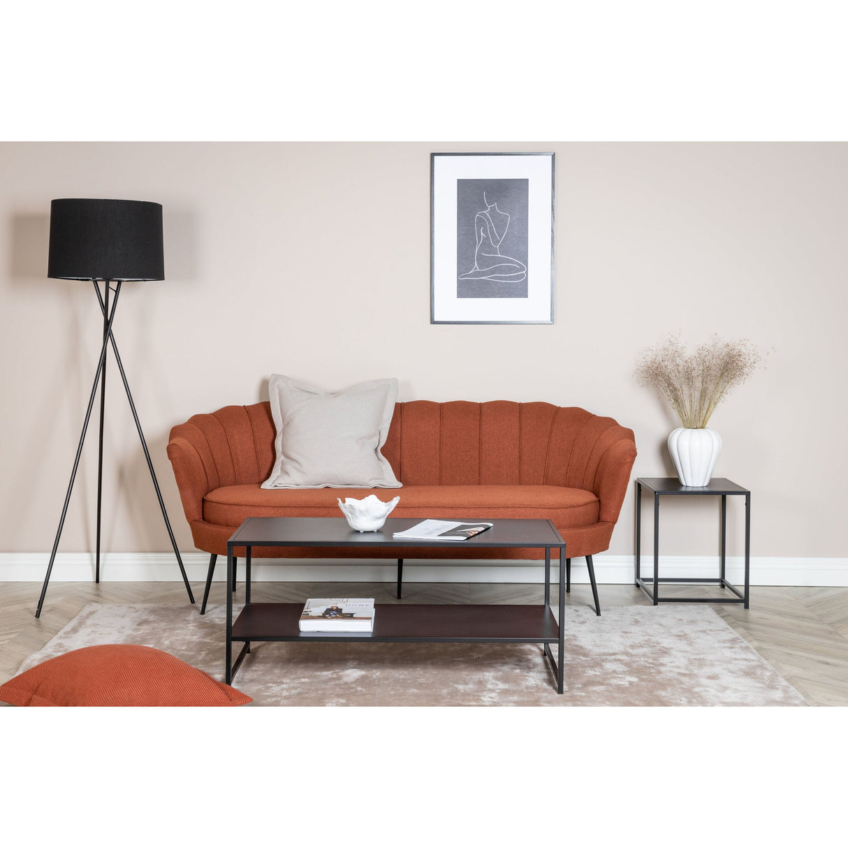 Calais 3-Sitzer Sofa - rostroter Stoff - schwarze Beine - ZEN ZONE Furniture