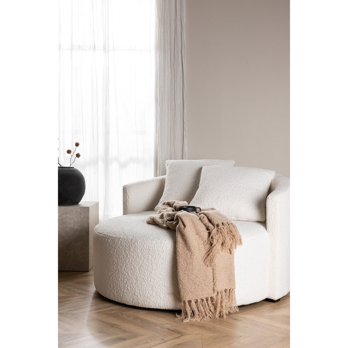 Kelso 2-Sitzer Sofa - Holz / Weißer Teddy - ZEN ZONE Furniture