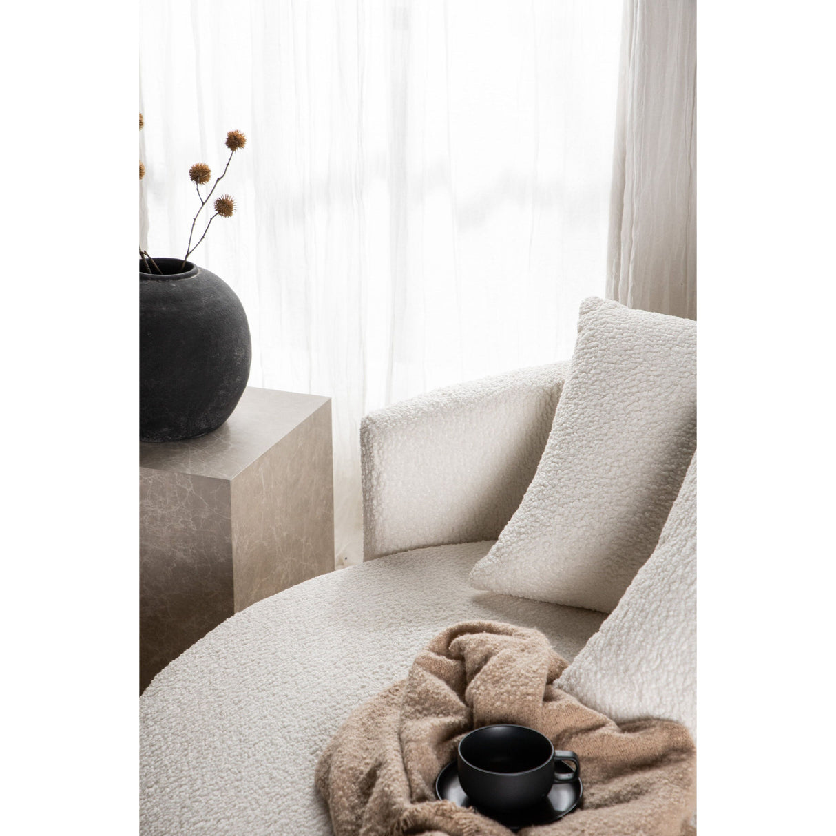 Kelso 2-Sitzer Sofa - Holz / Weißer Teddy - ZEN ZONE Furniture