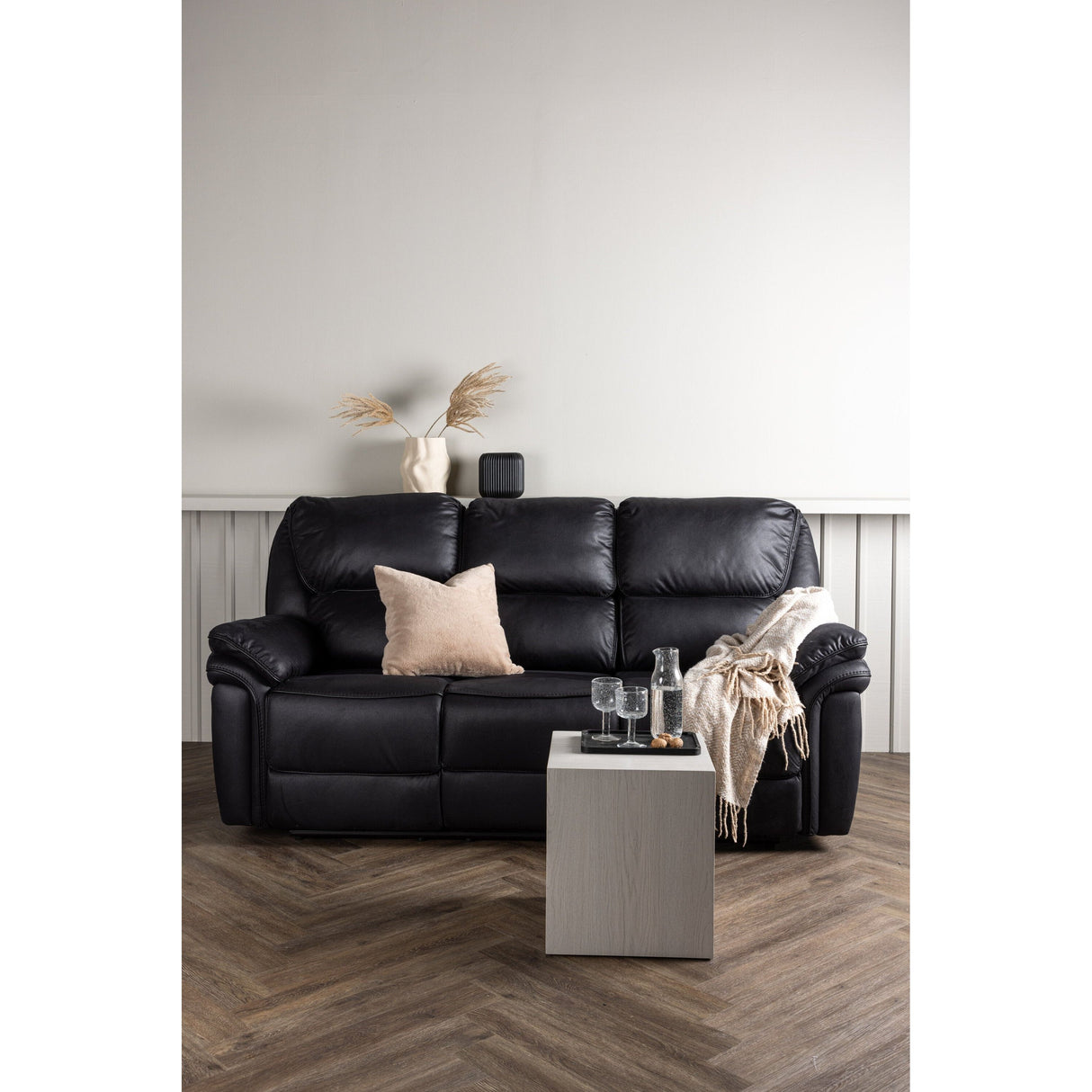 Saranda Recliner 3-Sitzer Sofa - Schwarze Mikrofaser - ZEN ZONE Furniture