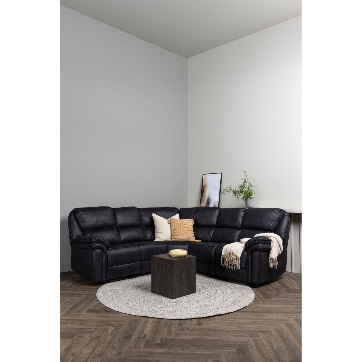 Saranda Recliner Ecksofa - Schwarze Mikrofaser - ZEN ZONE Furniture