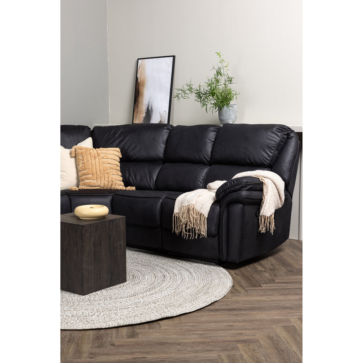 Saranda Recliner Ecksofa - Schwarze Mikrofaser - ZEN ZONE Furniture