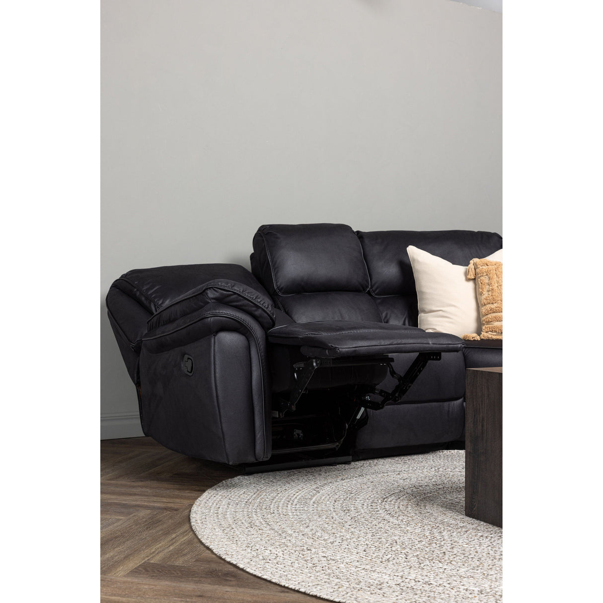 Saranda Recliner Ecksofa - Schwarze Mikrofaser - ZEN ZONE Furniture