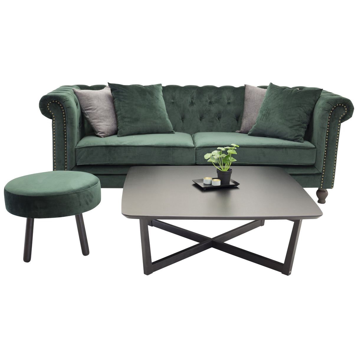 Velvet 3-Sitzer Sofa - Moosgrüner Samt - ZEN ZONE Furniture