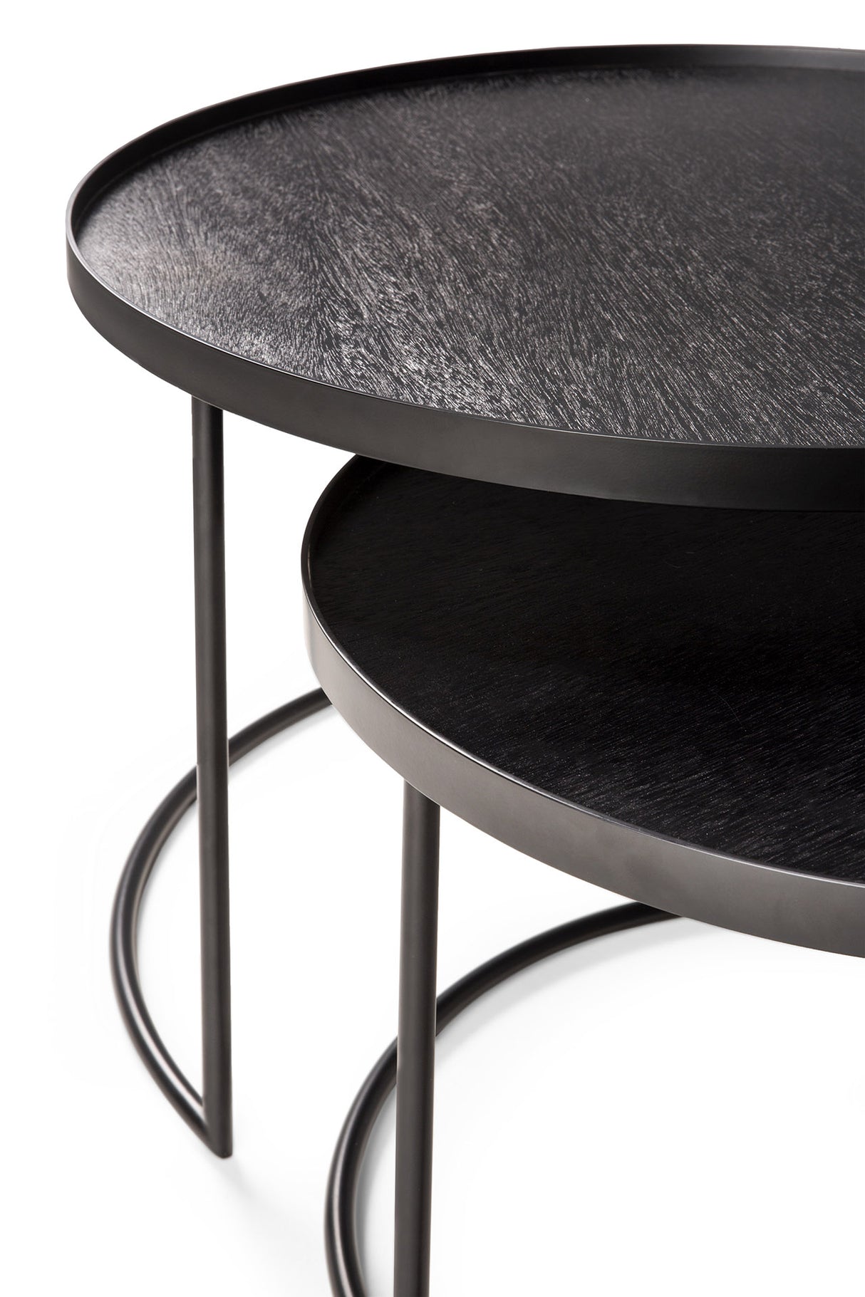 Tablett-Couchtisch Set - lackiertes Holz - schwarz - rund - S/L - ohne Tabletts - ZEN ZONE