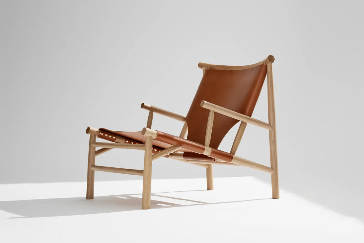 Samurai armchair made of solid oak wood and saddle leather, 66×83×75 cm