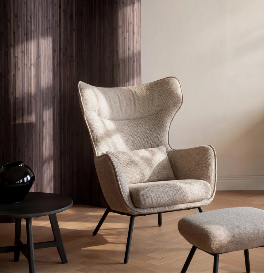 Armchair CALVERT made of durable beige fabric, Verona #173 medium beige, black, 78x89x108 cm
