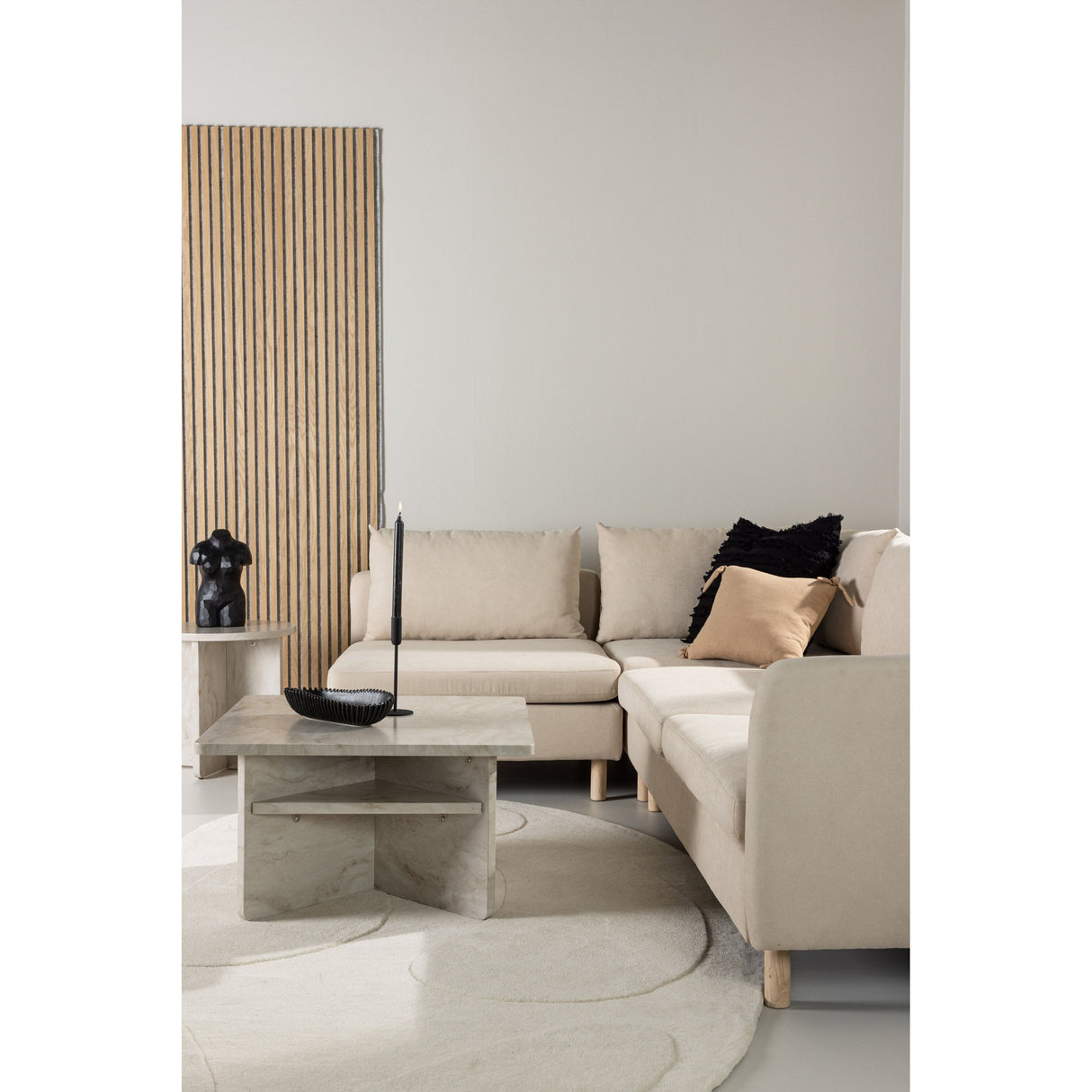 Zero 3-Sitzer Ecksofa - Holzoptik / Beige Stoff - ZEN ZONE Furniture