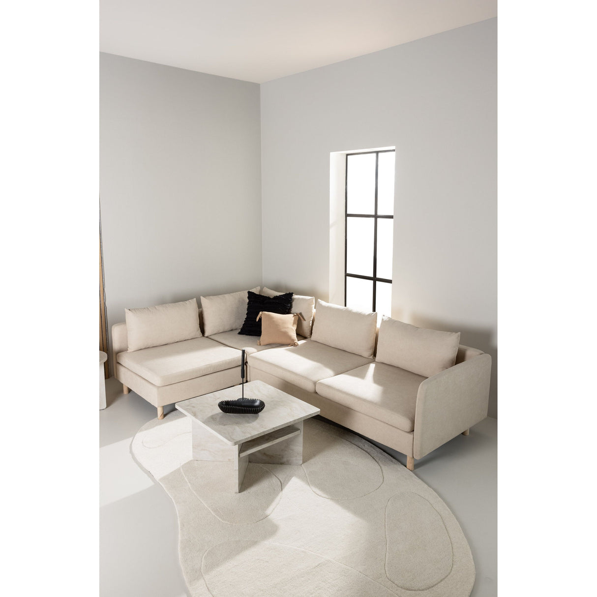 Zero 3-Sitzer Ecksofa - Holzoptik / Beige Stoff - ZEN ZONE Furniture