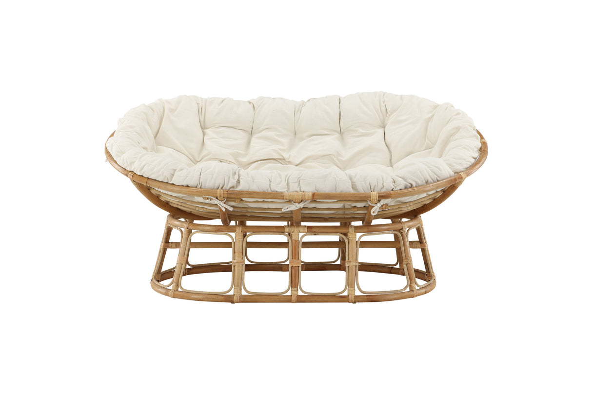 Mamasan Rattan Love Seat Nature Double Offwhite Kissen - ZEN ZONE Furniture