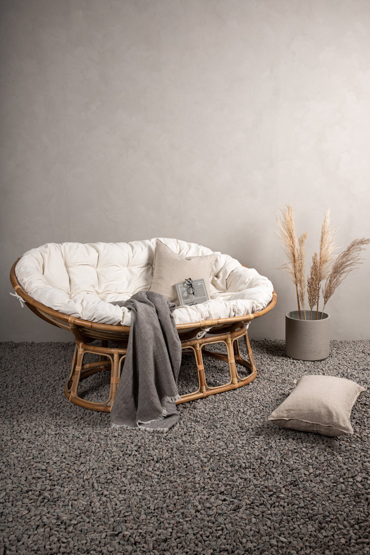 Mamasan Rattan Love Seat Nature Double Offwhite Kissen - ZEN ZONE Furniture