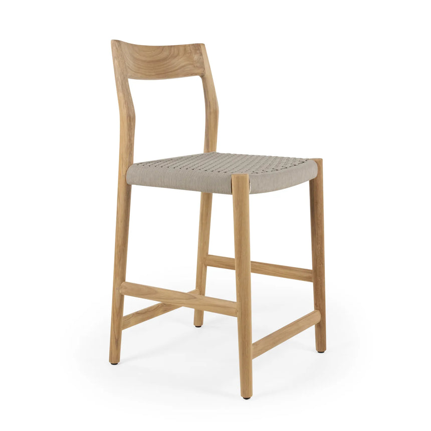Garten Barhocker Lago aus Naturteak und grauem Geflecht, Sitzhöhe 60 cm - ZEN ZONE Furniture
