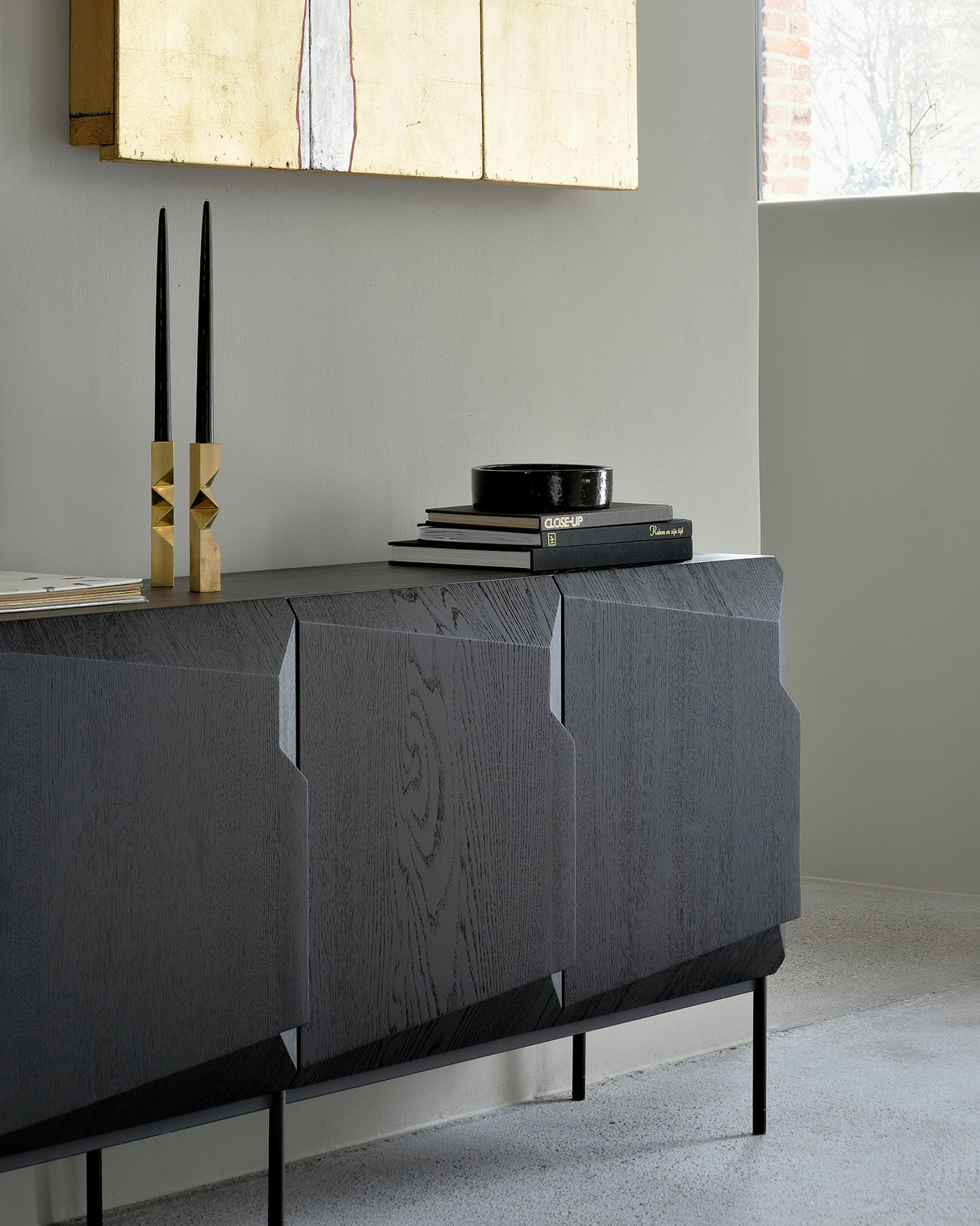 Stairs Sideboard - lackierte Eiche - schwarz - 4 Türen - 200 x 46 x 80 cm - ZEN ZONE Furniture