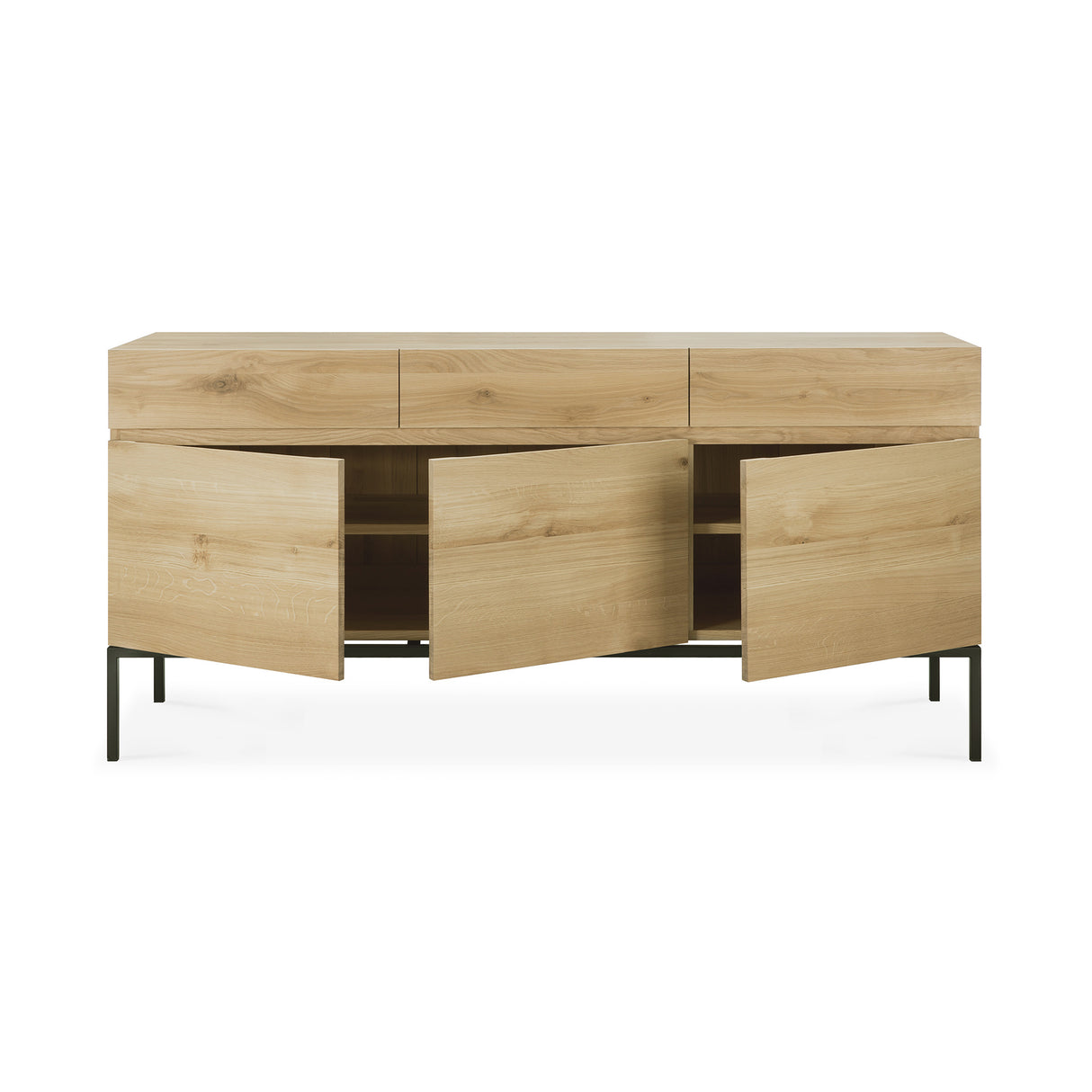 Ligna Sideboard - Eiche - schwarzes Metall - 3 Türen - 3 Schubladen - 165 x 45 x 78 cm - ZEN ZONE Furniture