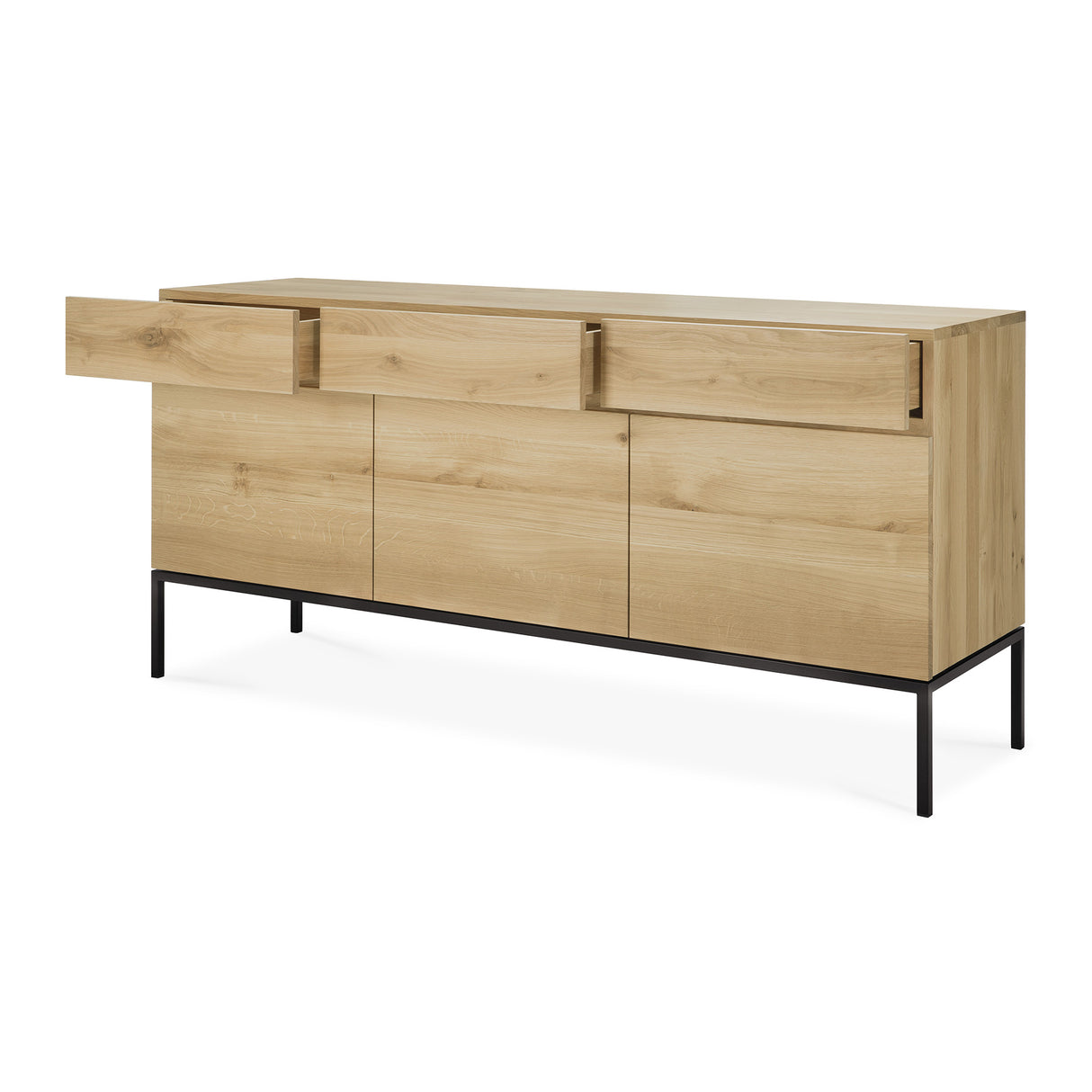 Ligna Sideboard - Eiche - schwarzes Metall - 3 Türen - 3 Schubladen - 165 x 45 x 78 cm - ZEN ZONE Furniture