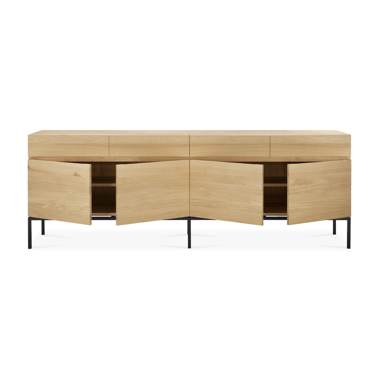 Ligna Sideboard - Eiche - schwarzes Metall - 4 Türen - 4 Schubladen - 220 x 45 x 78 cm - ZEN ZONE Furniture