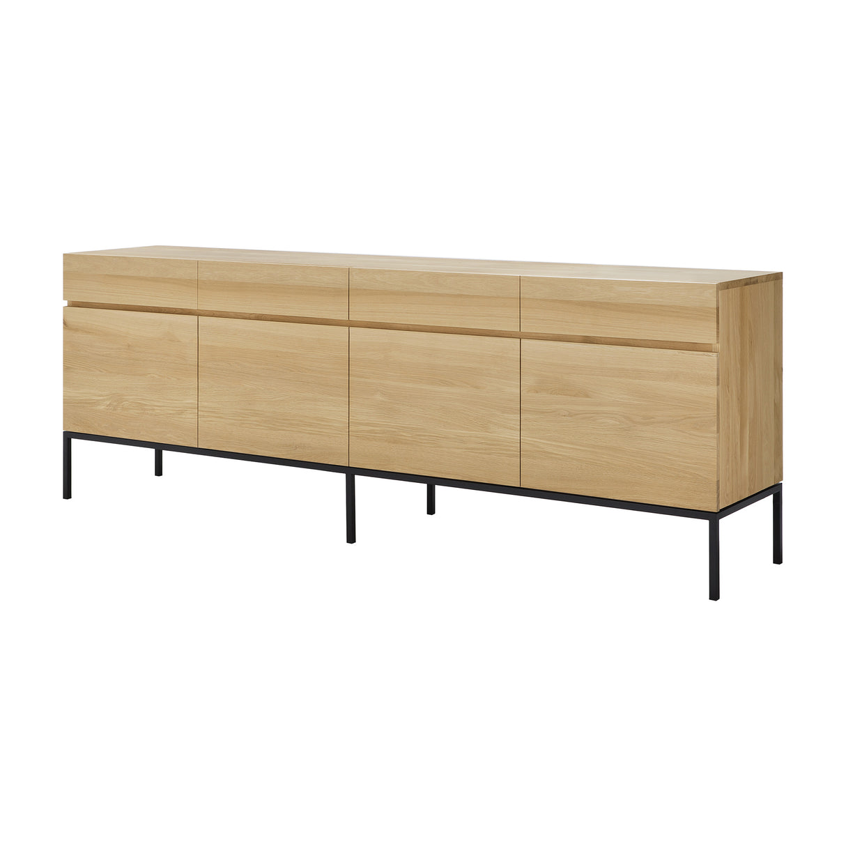 Ligna Sideboard - Eiche - schwarzes Metall - 4 Türen - 4 Schubladen - 220 x 45 x 78 cm - ZEN ZONE Furniture