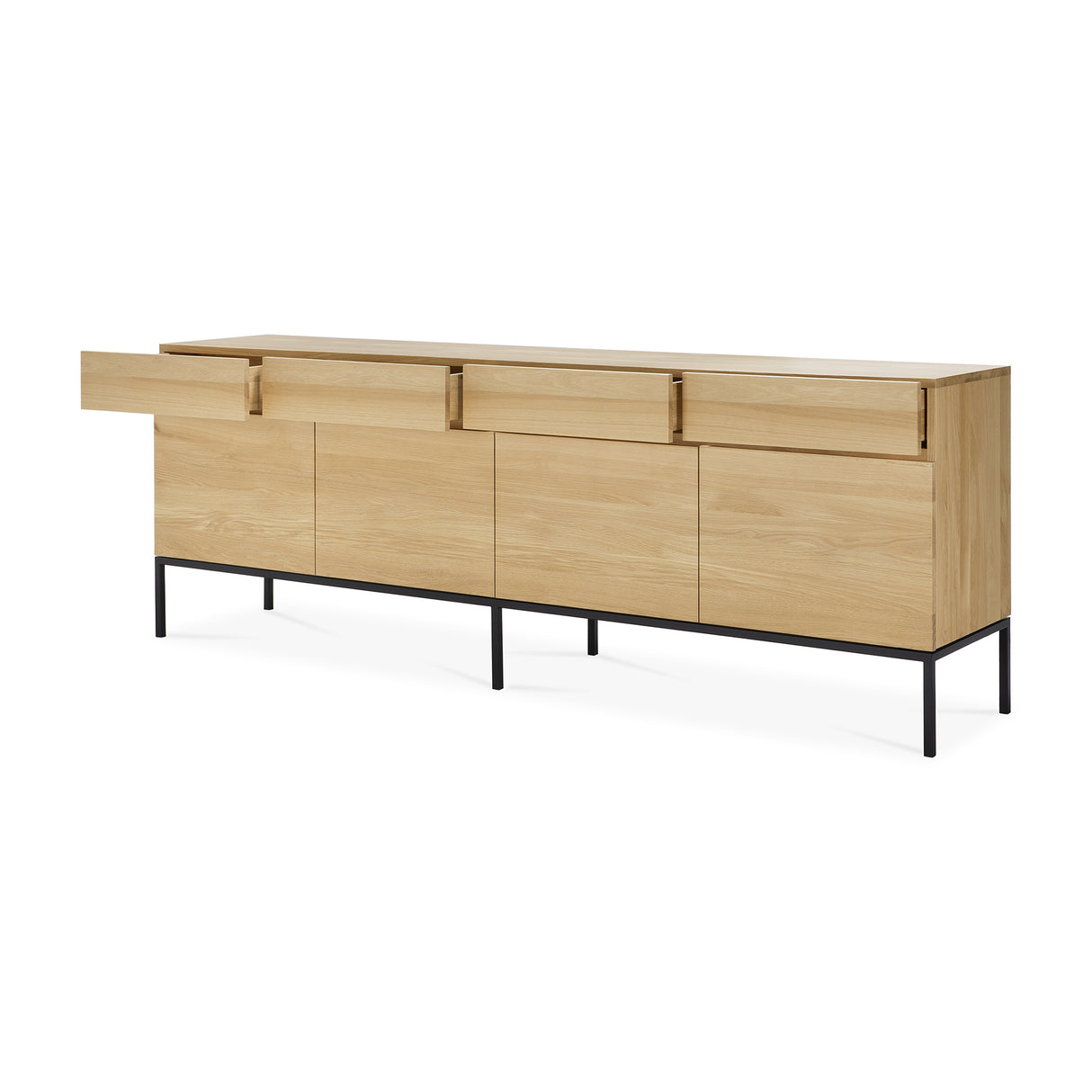 Ligna Sideboard - Eiche - schwarzes Metall - 4 Türen - 4 Schubladen - 220 x 45 x 78 cm - ZEN ZONE Furniture