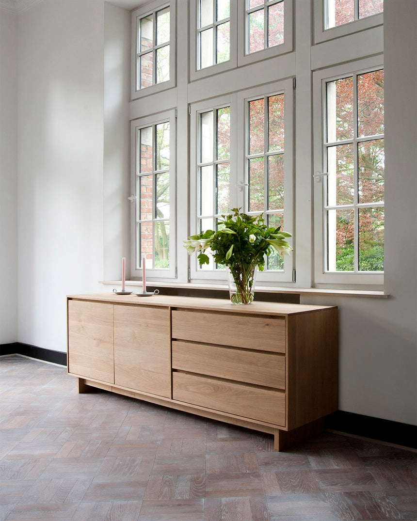 Wave Sideboard - Eiche - 2 Türen - 3 Schubladen - 205 x 46 x 77 cm - ZEN ZONE Furniture